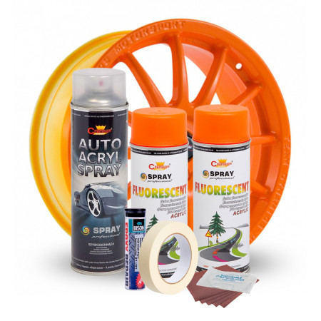 Kit complet reparatie si vopsire jante culoare Orange Fluorescent, V2