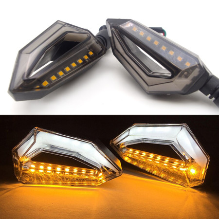 Set 2 lampi Semnalizare Moto cu LED, cu 2 functii, pozitie si semnalizare, 12V