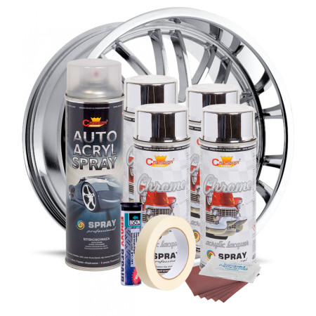 Kit complet reparatie si vopsire jante culoare Crom Metalic, V4