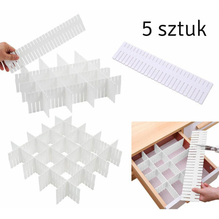 Set 5 separatoare de sertare, modulare, din plastic pentru cosmetice, sosete sau lenjerie intima