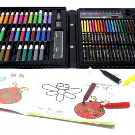 Set Pictura Copii sau adulti 168 piese, pixuri de colorat, creioane colorate si vopsele de pictura, inclus cutie de depozitare