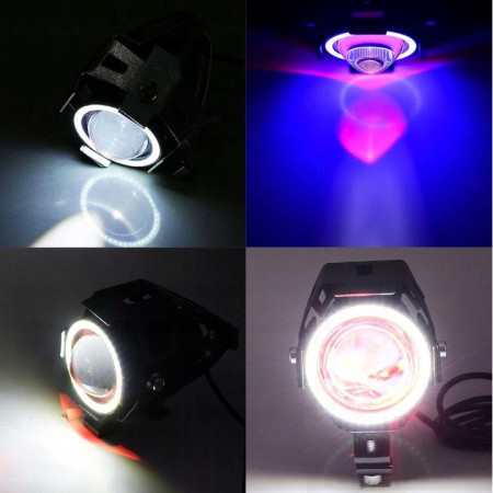 Proiector LED cu Lupa, Angel Eye ALB si Devil Eye RED, alimentare 12V, pentru Off-Road, ATV, SSV, UTV