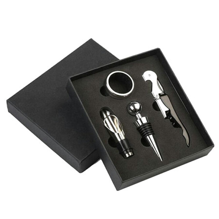  	Set Cadou "Accesorii Vin, 4 piese" in cutie estetica, culoare Neagra