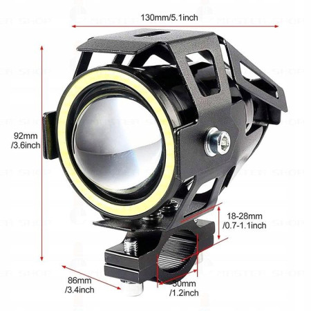 Proiector LED cu Lupa, Angel Eye ALB si Devil Eye RED, alimentare 12V, pentru Off-Road, ATV, SSV, UTV