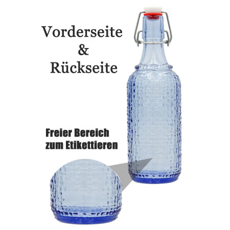 Set 12 sticle culoare Albastru Transparent, volum 0,5l, cu inchidere cu clema metalica, dop cu garnitura, reutilizabile dupa spalare, import Germania