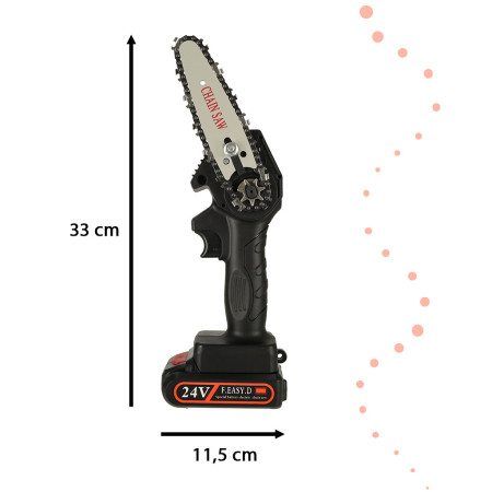 Mini ferastrau electric cu baterie de 24V si lant, valiza de transport inclusa, Negru