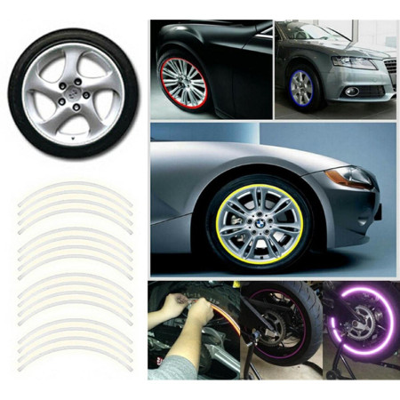 Set 16 ornamente Reflectorizante pentru jante auto, moto, culoare Argintiu