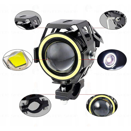 Proiector LED cu Lupa, Angel Eye ALB si Devil Eye RED, alimentare 12V, pentru Off-Road, ATV, SSV, UTV