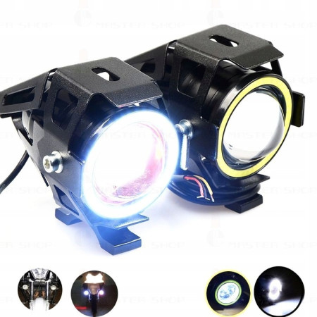 Proiector LED cu Lupa, Angel Eye ALB si Devil Eye RED, alimentare 12V, pentru Off-Road, ATV, SSV, UTV