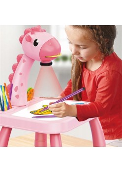 Masa Muzicala de Desen pentru copii cu Proiector, model Girafa, culoare Roz, 24 imagini, AVX-WT-222-2-PINK-GIRAFFE