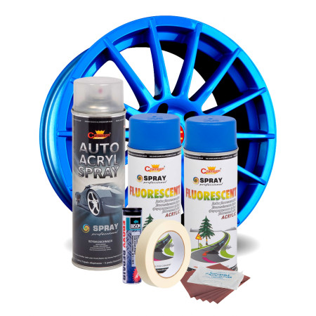 Kit complet reparatie si vopsire jante culoare Albastru Fluorescent, V2