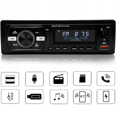 Player Auto 1DIN, 4 x 50W, AW1003, cu Bluetooth, Radio, MP3, AUX, Card, Telecomanda