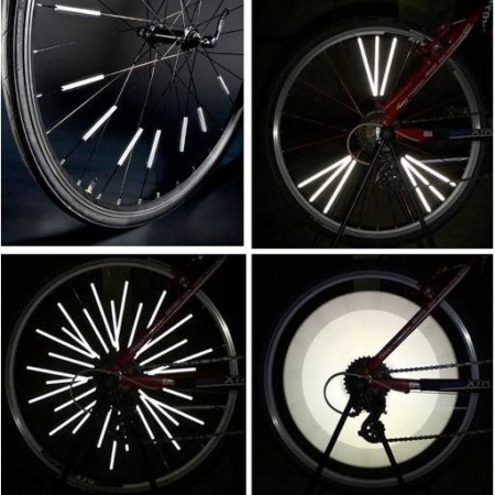 Set 12 ornamente din material reflectorizant pentru spite bicicleta, culoare gri - argintiu