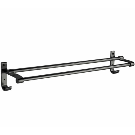 Suport din aluminiu pentru 2 prosoape + 2 cuiere, lungime 60 cm, culoare Neagra