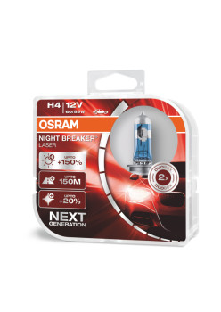 Set 2 becuri halogen auto Osram H4 12V 60/55W P43t Night Breaker Laser +150%