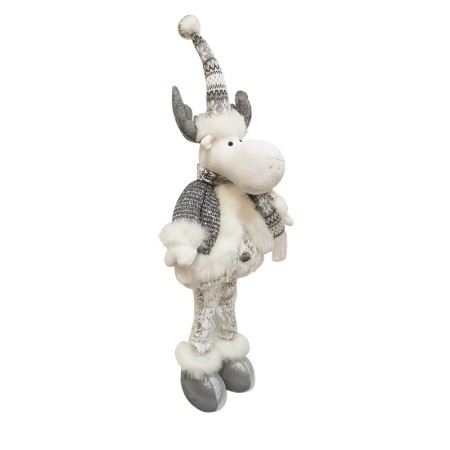 Figurina Decorativa, Pentru Craciun, Flippy, Ren, Picioare Telescopice, Inaltime Reglabila 52- 82 cm, Pantaloni Luciosi, Alb/Argintiu