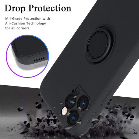 Husa protectie Flippy compatibila cu Apple iPhone 12 Pro Max Liquid Silicone Ring cu suport rotativ Negru