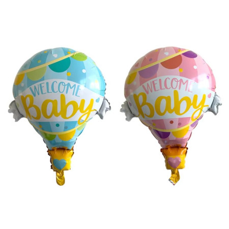 Balon din Folie Metalizata, Flippy, Mini Figurine, Model Balon cu Aer Cald Baietel, Tematica Welcome Baby, 80x62 cm, Ambalaj Individual, Pai Inclus, Umflare cu Aer sau Heliu, Albastru