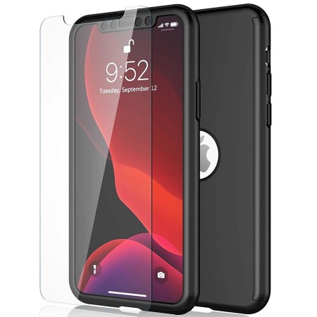 Husa Apple iPhone X Full Cover 360 Negru lucios + Folie de protectie