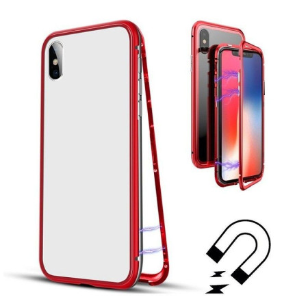 Husa de protectie Magnetic 360, Folie sticla inclusa, pentru Apple iPhone X, Rosu