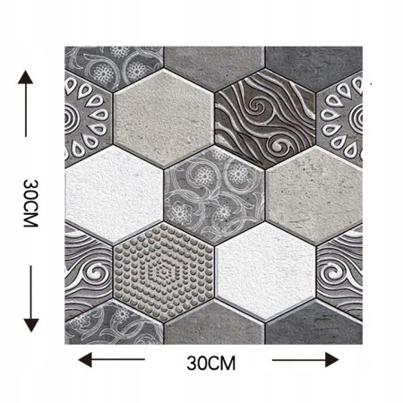 10 x Placi Tapet Autocolant 3D cu Imitatie de Marmura Hexagonala, pentru Perete Bucatarie Sufragerie, Usor de Curatat, Rezistent la Apa, Autoadeziv, 30x30 cm, Gri