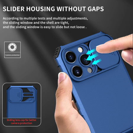 Husa Defender cu Stand pentru iPhone 11 Pro, Albastru, Suport reglabil, Antisoc, Protectie glisanta pentru camera, Flippy