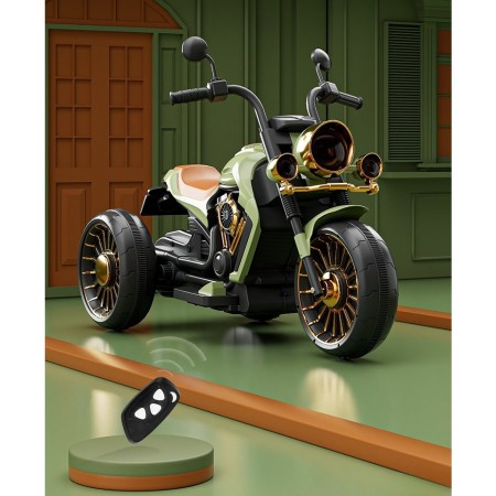 Motocicleta Electrica Flippy, cu Acumulator, Telecomanda, Bluetooth, Sistem Anti-Rasturnare, Sistem de Lumini si Sunet, 1-8 Ani, 93 x 48 x 63 cm, Verde