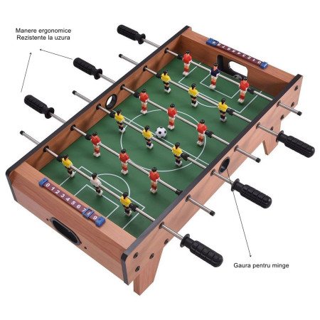 Masa de Fotbal cu Teren si 18 Jucatori Flippy, 6 Manere, cu Tablou pentru Scor, din Metal, Lemn si ABS, 69 x 36.5 x 23 cm, cu Picioruse, pentru copii/adulti