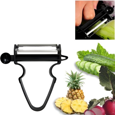 Set 3 Accesorii de Decojire, Razuire si Feliere, Flippy, pentru Legume si Fructe, Negru-Rosu-Albastru