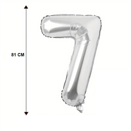 Balon din Folie Flippy, Cifra 7, 81 cm, Pentru Aer sau Heliu, Bulk, Argintiu