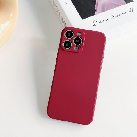 Husa pentru Apple iPhone 14 Pro Flippy, Liquid Silicone, cu Microfibra pe interior, Protectie Antisoc, Wine red, Claret