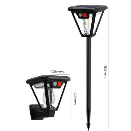 Lampa Solara LED, Flippy, Tip Felinar, pentru Perete/Sol, 10.8 x 12.3 x 46 cm, 3 Moduri, Lumina Calda, din ABS si PP, Negru