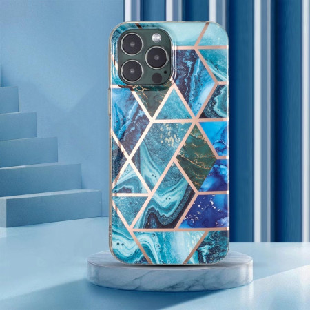 Husa protectie Flippy compatibila cu Samsung Galaxy A12 Soft IMD TPU Marble Geometric Albastru