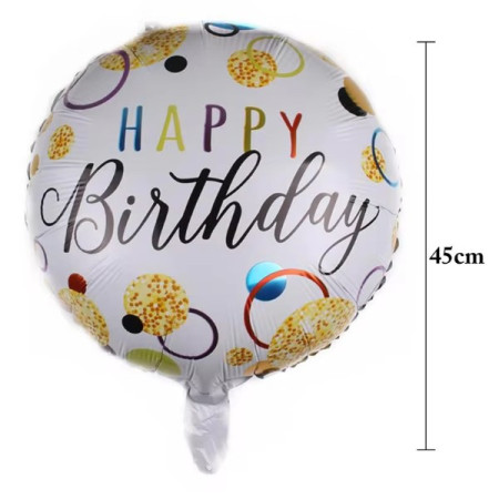 Balon din Folie Metalizata, Flippy, Figurine, Model 6, Happy Birthday, Tematica Aniversare, 45 cm, Ambalaj Individual, Pai Inclus, Umflare cu Aer sau Heliu, Multicolor