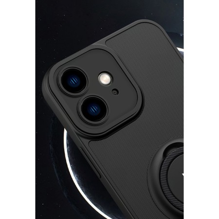 Husa de protectie Eagle eye pentru Apple iPhone 12, Rezistenta la socuri, Protectie camera, Cu inel de prindere magnetic negru, Flippy, Negru