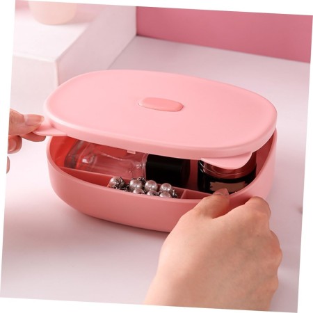 Cutie Organizatoare cu Oglinda, Flippy, 4 Compartimente, pentru Cosmetice si Accesorii, din ABS, 17x13x6 cm, Roz