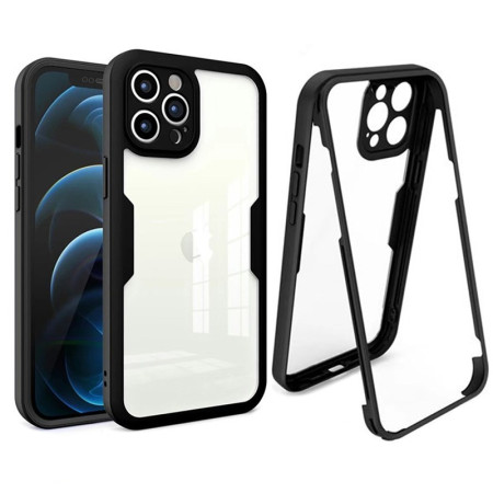 Husa Max Defence pentru iPhone 13 Pro, Bumper Negru, Fata Dubla Transparenta, Protectie Antisoc Full 360 ( fata, spate, margini ), Flippy