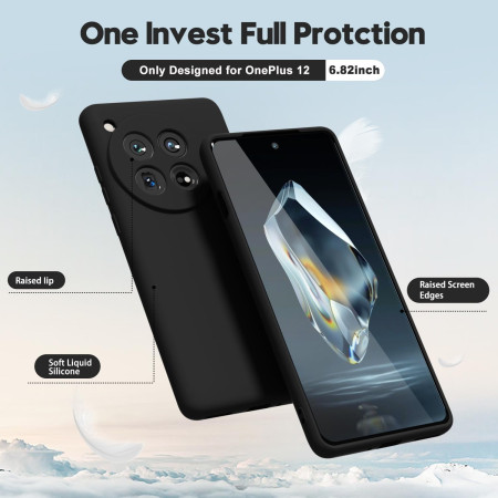 Husa de Protectie, Flippy, pentru OnePlus 12 5G, Liquid Silicone, cu Microfibra pe Interior, Protectie Antisoc, Compatibil Incarcare Wireless, Negru