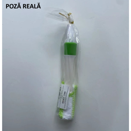 Perie Multifunctionala de Curatare, Flippy, pentru Ventilatie Auto, Doua Capete, Moale, Microfibra, Alb-Verde, 16.25cm