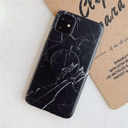 Husa protectie pentru Apple iPhone 11 Pro Max Soft IMD TPU Marble Negru cu Suport inclus