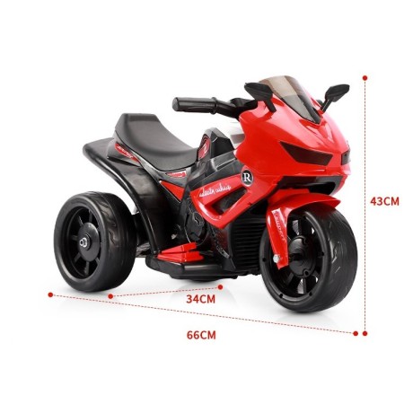 Motocicletă Electrică cu 3 Roti, Flippy, Acumulator Încarcare, Anti-Rasturnare, Lumini, Sunete, Off-Road, Baterie 6V 4.5Ah, Telecomanda, 66x34x43cm, Rosu