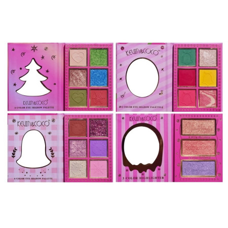 Set 4 Palete de Machiaj, KEVIN & COCO, Christmas Jingle, 21 culori, 27.3 x 20.8 x 2.4 cm