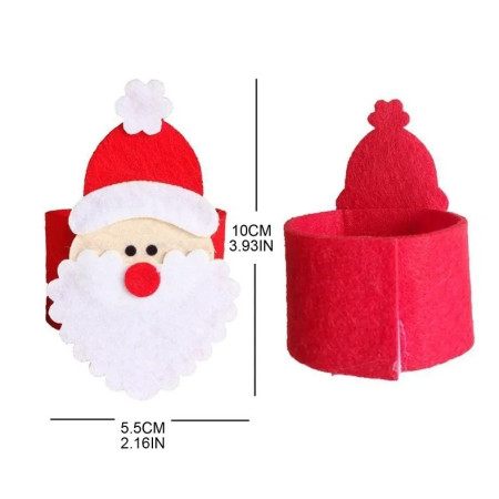 Husa deocarativa festiva pentru servetele si tacamuri, tema Mos Craciun, material textil si poliester, 5.5 x 10 cm, rosu