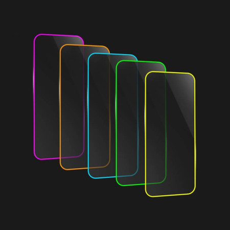 Folie de Sticla Securizata pentru Apple iPhone 15 Pro, Flippy, Luminous, Margine Fosforescenta Neon din Silicon, Mat, Anti-Amprenta, Protectie Completa, 9H, Roz