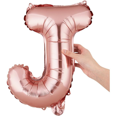 Balon Folie Metalizata Litera J, Flippy, 40 cm, Umflati cu Heliu sau Aer, Ambalaj Individual, Pai inclus, Rose Gold