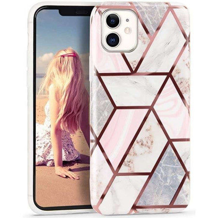 Husa protectie pentru Samsung A51 Soft IMD TPU Marble Geometric Alb