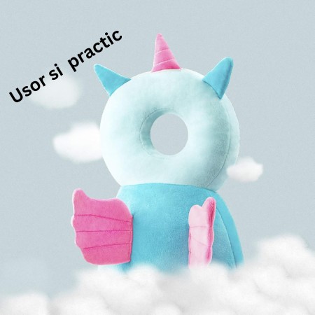 Perna tip Rucsac pentru Protectia Capului, Flippy, Tetiera tip Unicorn, pentru Bebelusi, 33x6x19 cm, 180 g, Albastru