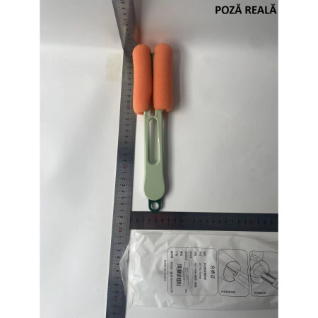 Perie de Curatat Pahare, Cani, Sticle, Flippy, cu Maner Lung si Burete, Accesorii pentru Spalarea Paielor si Capacelor, usor de Agatat, 27.5x11.4x6cm, Verde