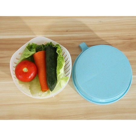 Bol Feliator pentru Salata, Flippy, Castron Multifunctional pentru Legume si Fructe, pentru Spalat si Taiat Legumele, cu Scurgere si Tocator, Ergonomic, Protectie pentru Maini, 21x18.5x11.5 cm, Albastru