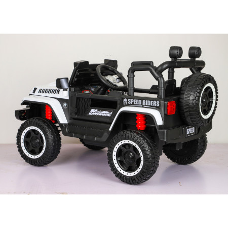 Mașină Electrică pentru Copii, Flippy, Off-Road, Conectare Bluetooth, telecomandă, Tracțiune Integrală, Lumina Intermitenta, Baterie 12V 7Ah, 120x63x68cm, Alb